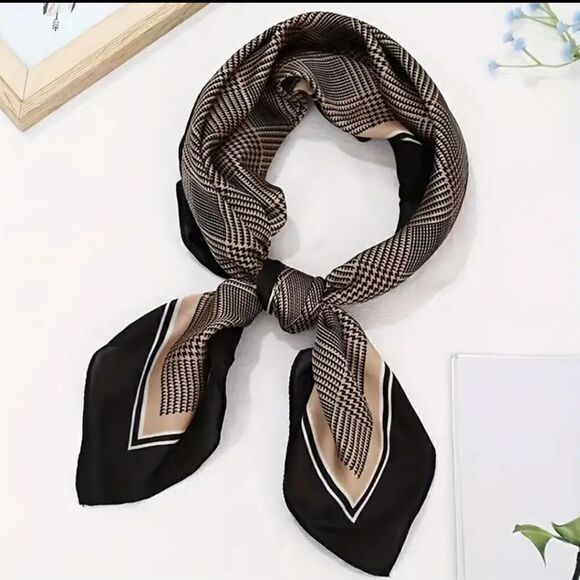 27"x27" Square Scarf Thin Soft Cozy Smooth Neck Scarf Brown & Black - Picture 5 of 7